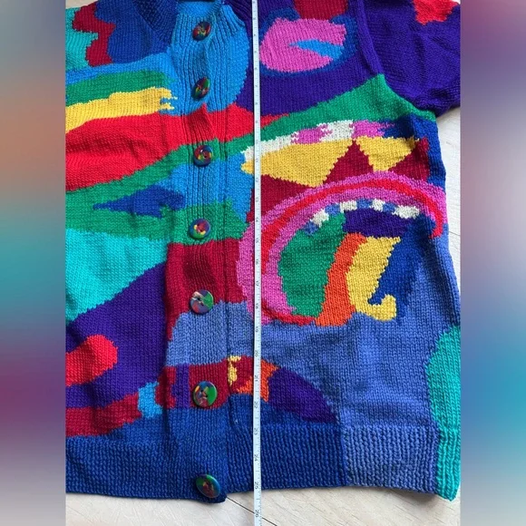 McWooligans Vintage 100% Wool Hand Knit Cardigan Sweater - Picture 4 of 14